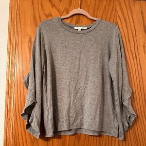 Avec Les Filles Grey Ruffle Long Sleeve Top - NWT - Size M